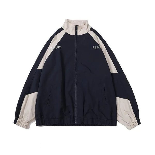 Chic Two-Tone Track Jacket for Y2K Aesthetic and Grunge Style Lovers