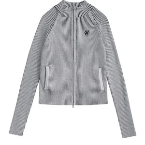 Chic Urban Ribbed Zip-Up Jacket for Y2K Aesthetic and Grunge Style