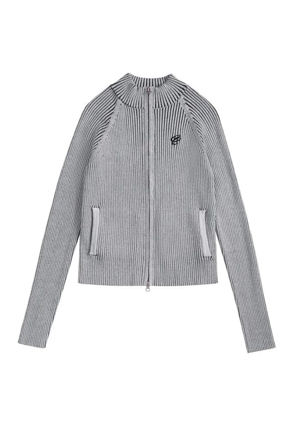 Chic Urban Ribbed Zip-Up Jacket for Y2K Aesthetic and Grunge Style