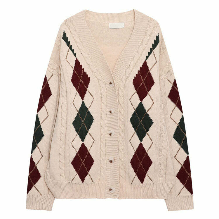 Chic Y2K Argyle Cardigan for Cozy Preppy Aesthetic Outfits