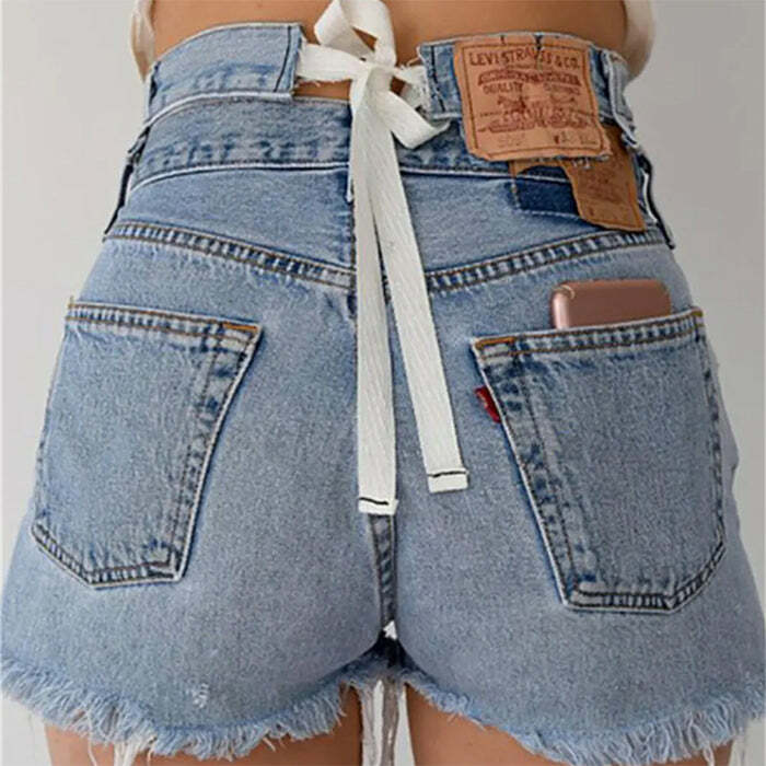 Chic Y2K Bow Tie Denim Shorts for Effortless Coquette Aesthetic Style