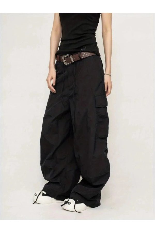 Chocolate Brown Y2K Parachute Cargo Pants for Trendy Aesthetic Outfits