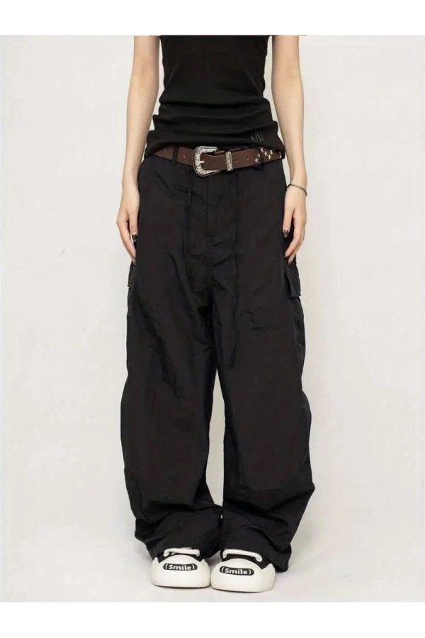 Chocolate Brown Y2K Parachute Cargo Pants for Trendy Aesthetic Outfits