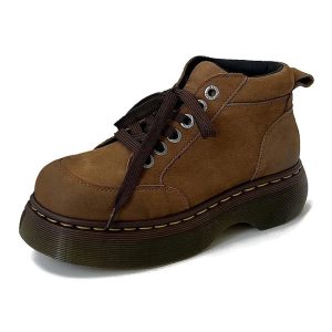 Chunky Brown Leather Lace-Up Boots for Y2K and Grunge Aesthetic Styles