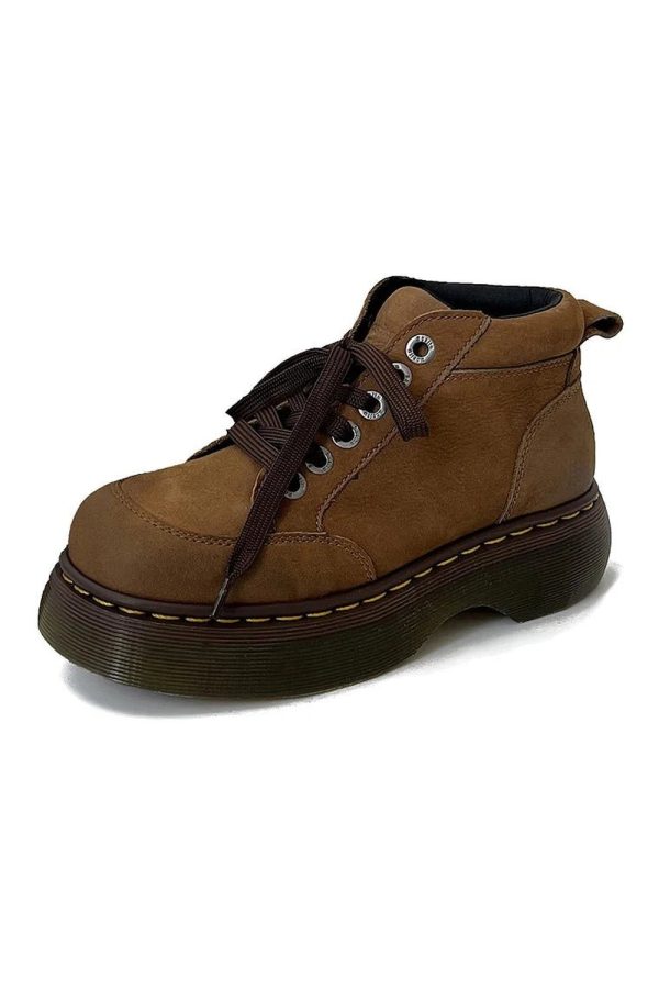 Chunky Brown Leather Lace-Up Boots for Y2K and Grunge Aesthetic Styles