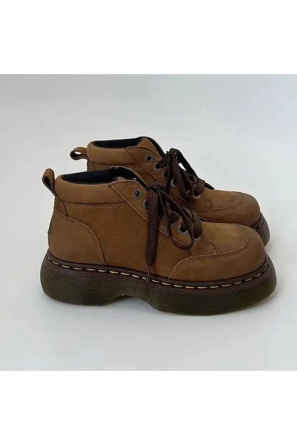 Chunky Brown Leather Lace-Up Boots for Y2K and Grunge Aesthetic Styles