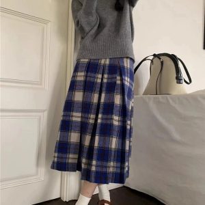 Classic Academia Plaid Midi Skirt - Y2K Aesthetic & Preppy Style