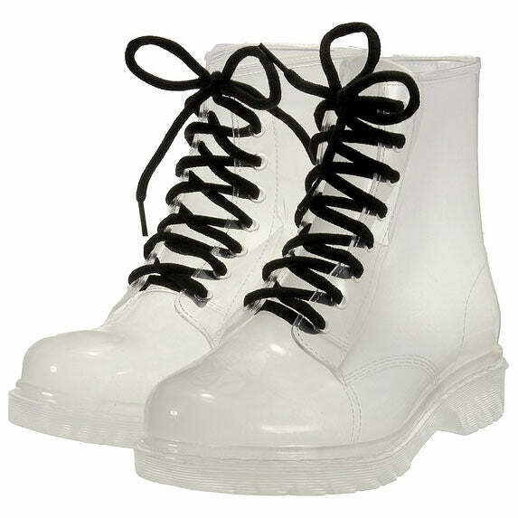 Clear Lace Up Boots for Y2K Aesthetic & Grunge Style Outfits