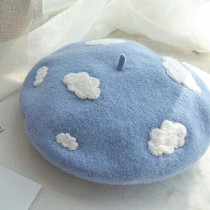 Cloudy Skies Beret - Y2K Aesthetic Accessory for Cozy Outfits