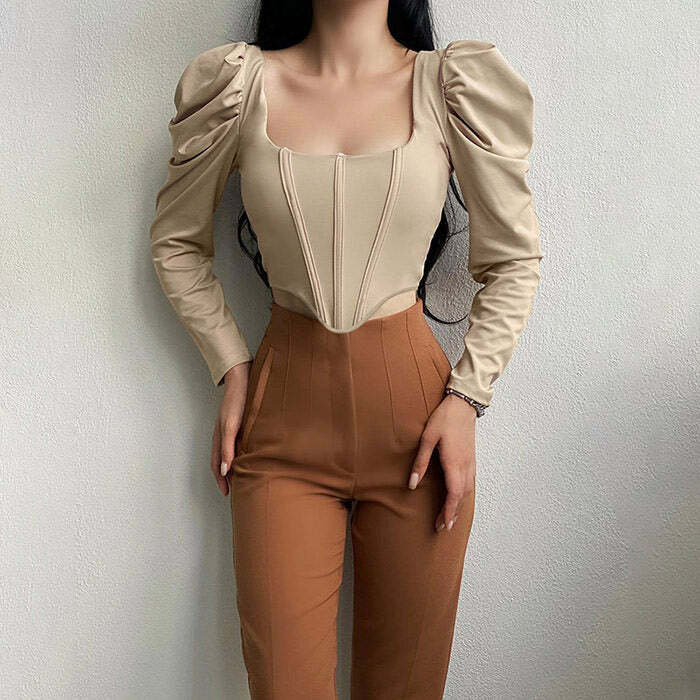 Coffee Cream Corset Top - Y2K Aesthetic Cute Top for Stylish Outfits