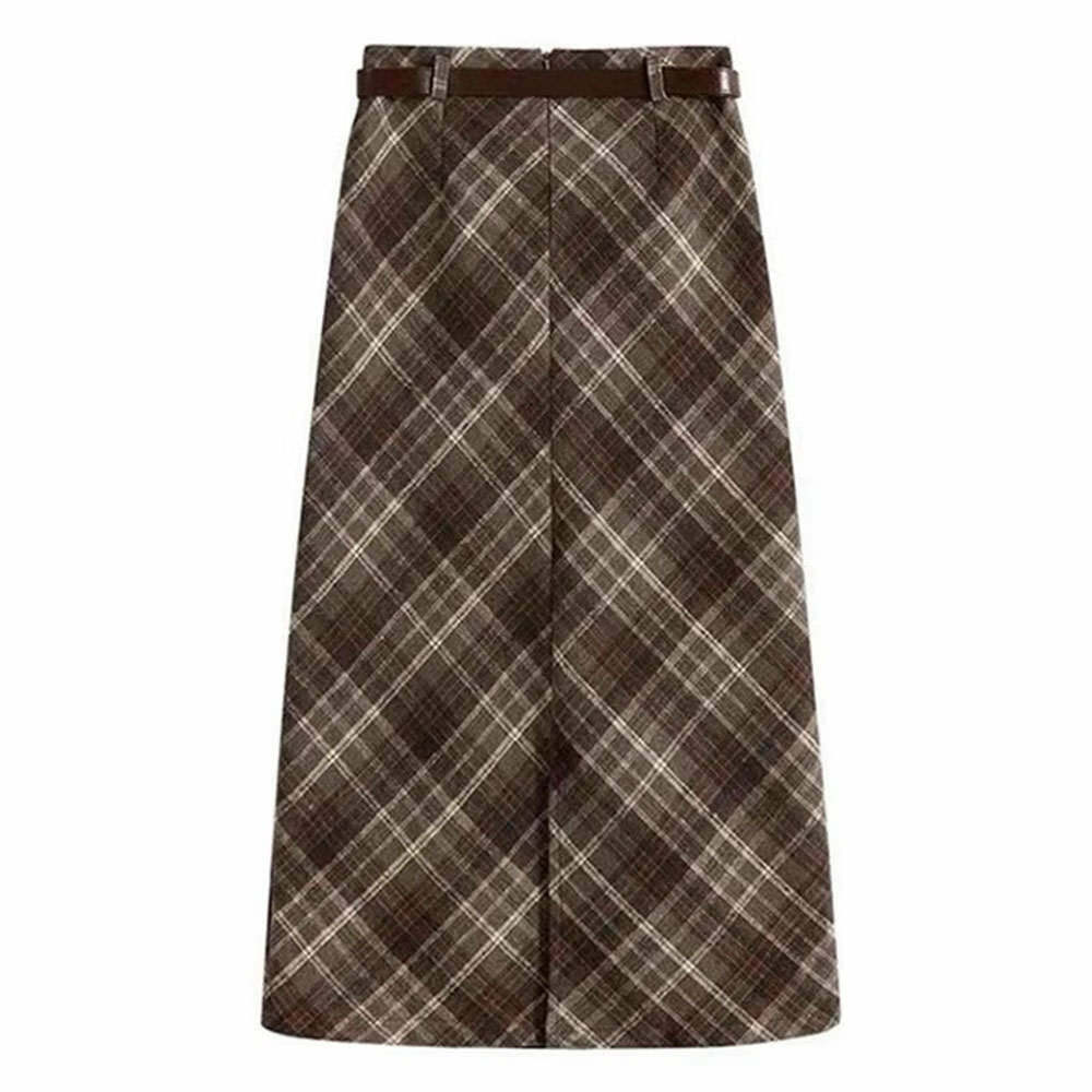 Coffee Cream Plaid Midi Skirt - Y2K Aesthetic & Coquette Style Essential