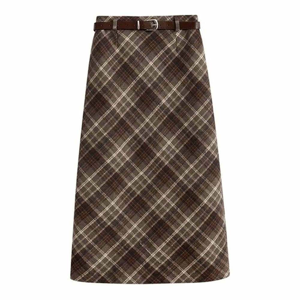 Coffee Cream Plaid Midi Skirt - Y2K Aesthetic & Coquette Style Essential