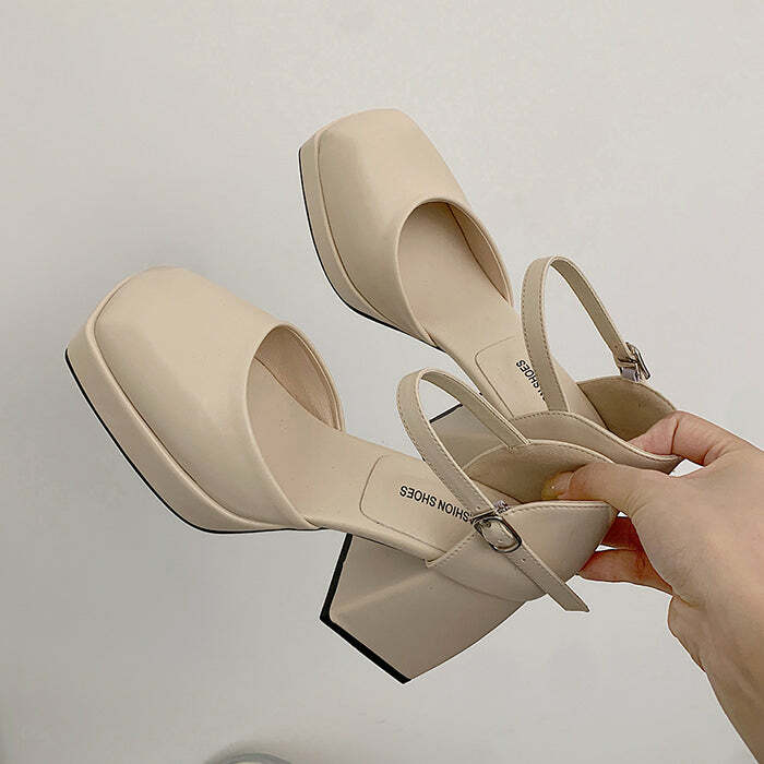 Coffee Cream Platform Heels for Y2K Aesthetic & Coquette Style