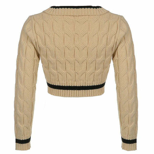 Coffee Cream Y2K Cropped Sweater for Cozy Aesthetic Outfits