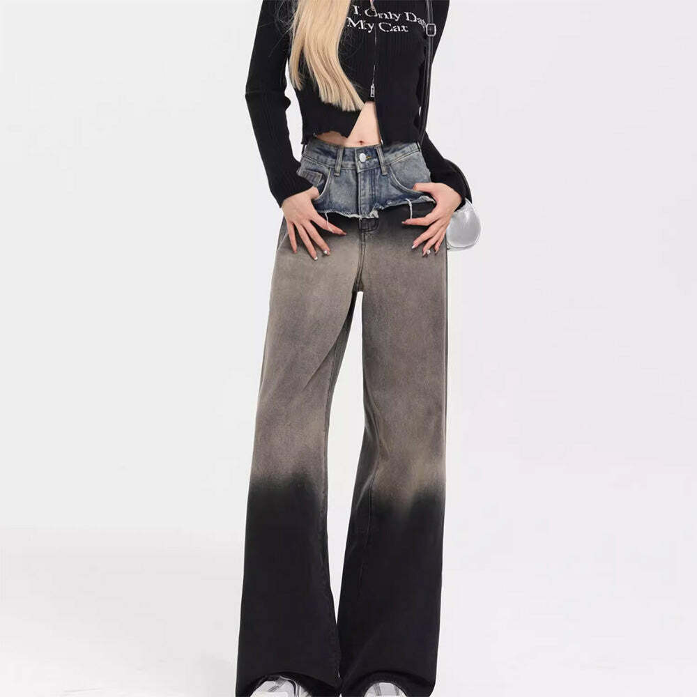 Control Freak Layered Baggy Jeans for Y2K Aesthetic & Grunge Style