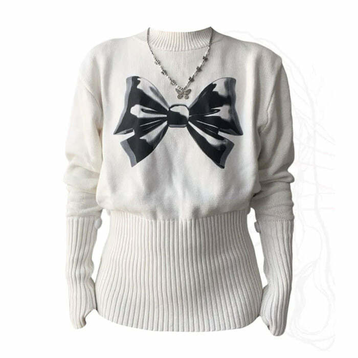 Coquette Aesthetic Bow Jumper - Y2K Style Soft Girl Sweater