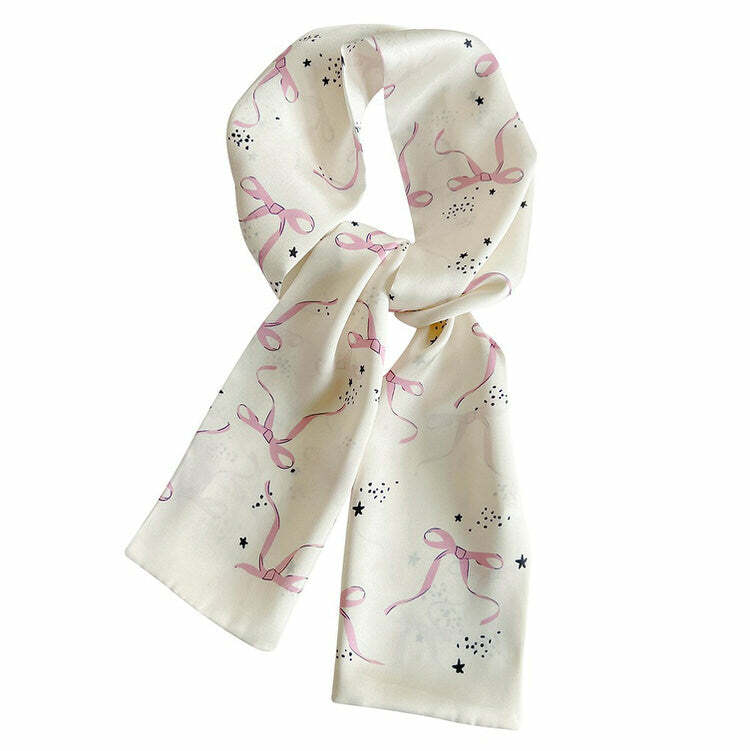 Coquette Aesthetic Bow Print Scarf for Y2K Fashion Lovers