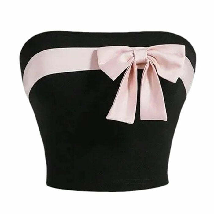 Coquette Aesthetic Bow Tube Top - Y2K Fashion Cute Crop Top