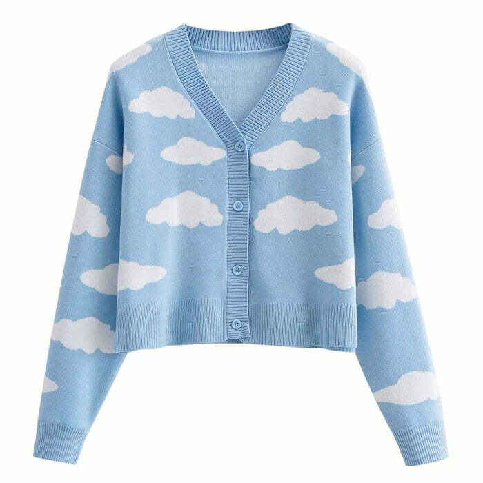 Coquette Aesthetic Clouds Knit Cropped Cardigan for Y2K Style Lovers