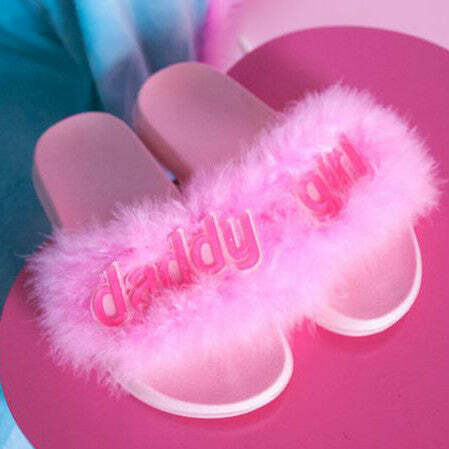 Coquette Aesthetic Daddy Girl Fur Sandals for Y2K Style Vibes