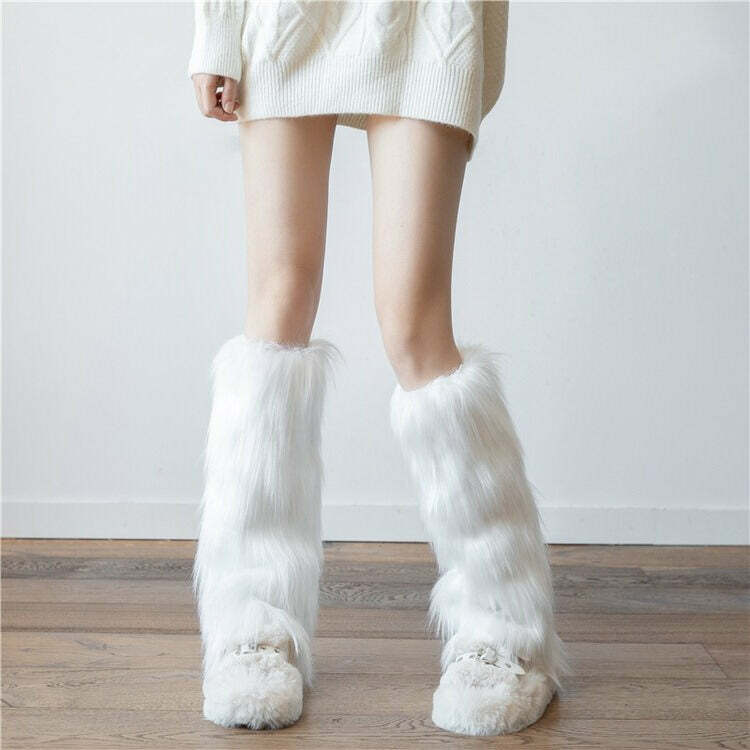 Coquette Aesthetic Faux Fur Leg Warmers for Y2K Style Outfits