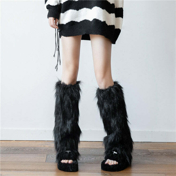 Coquette Aesthetic Faux Fur Leg Warmers for Y2K Style Outfits