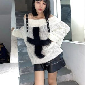 Coquette Aesthetic Fuzzy Strap Off-Shoulder Sweater for Y2K Style