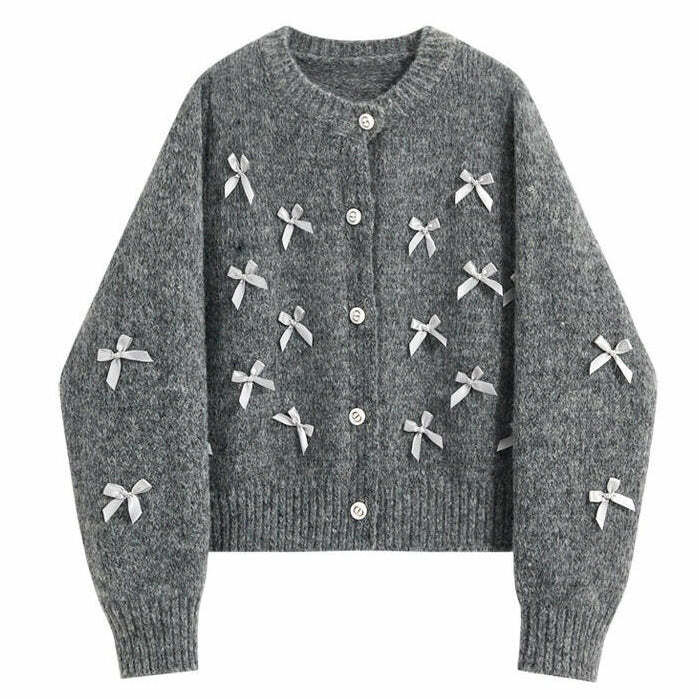 Coquette Aesthetic Grey Cardigan for Y2K Style and Cute Outfits