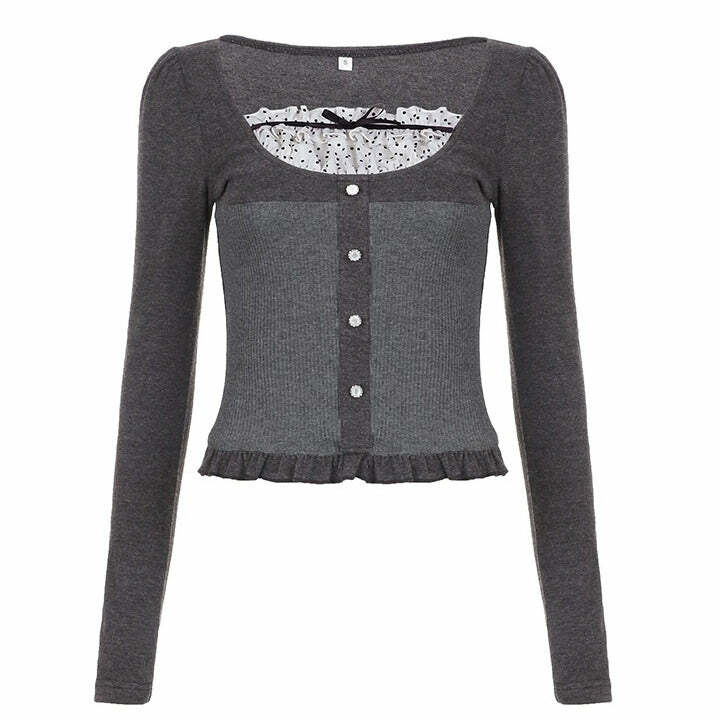 Coquette Aesthetic Grey Long Sleeve Top for Y2K and Grunge Styles