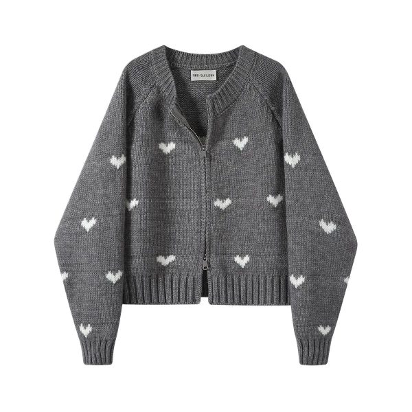 Coquette Aesthetic Heart Knit Zip Cardigan for Y2K Style Lovers