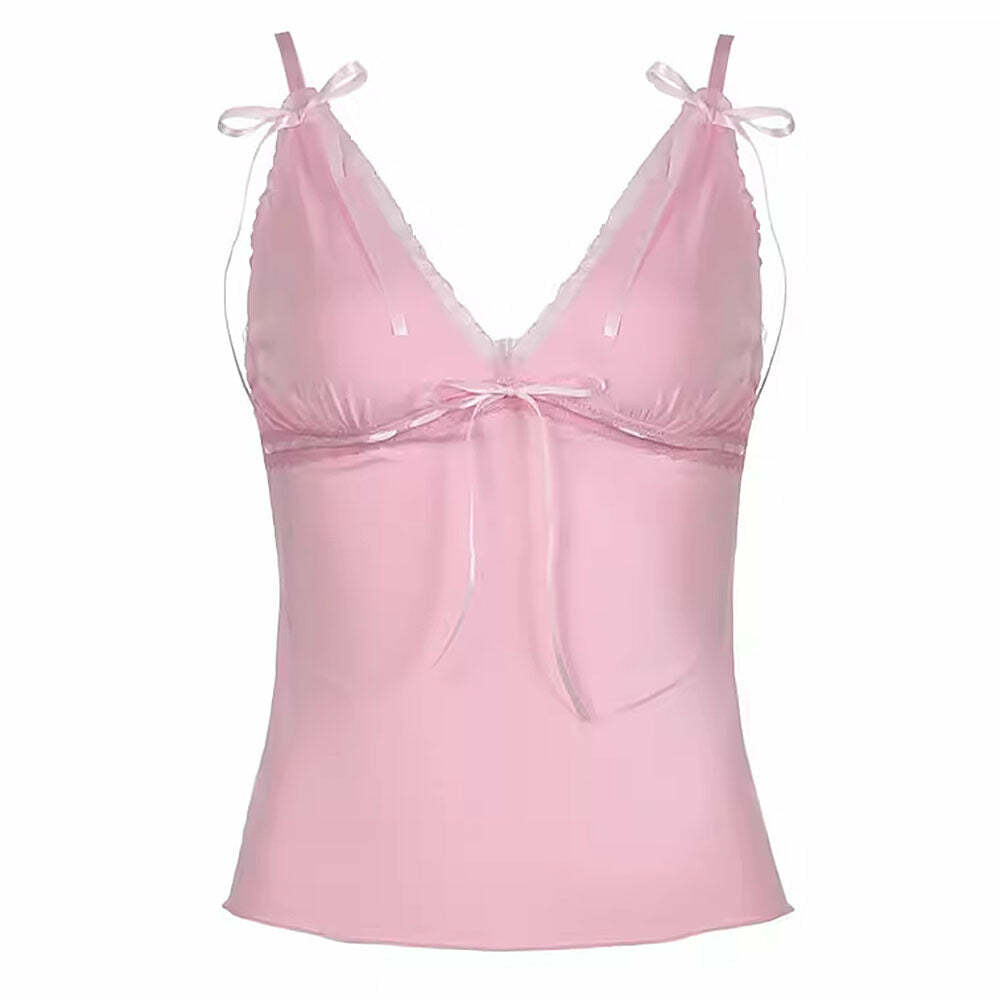 Coquette Aesthetic Pink Bow Lace Top for Y2K Fashion Lovers