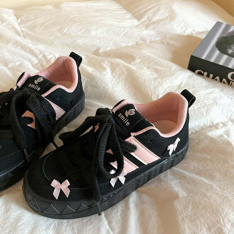 Coquette Aesthetic Pink Bow Sneakers for Y2K Fashion Lovers