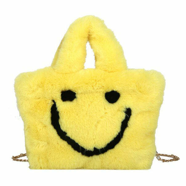 Coquette Aesthetic Smiley Face Fuzzy Handbag for Y2K Style Lovers