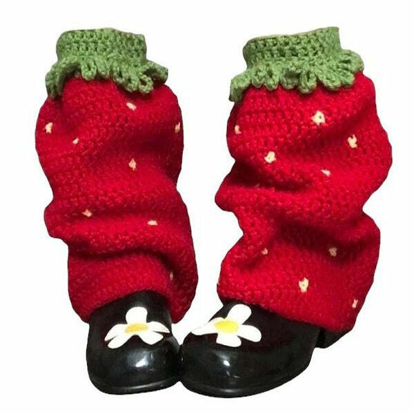 Coquette Aesthetic Strawberry Knit Leg Warmers for Y2K Style Outfits