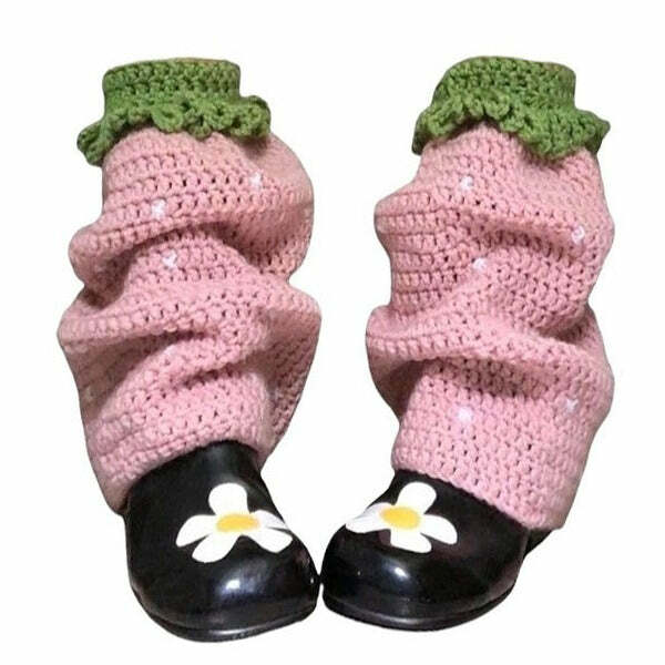 Coquette Aesthetic Strawberry Knit Leg Warmers for Y2K Style Outfits