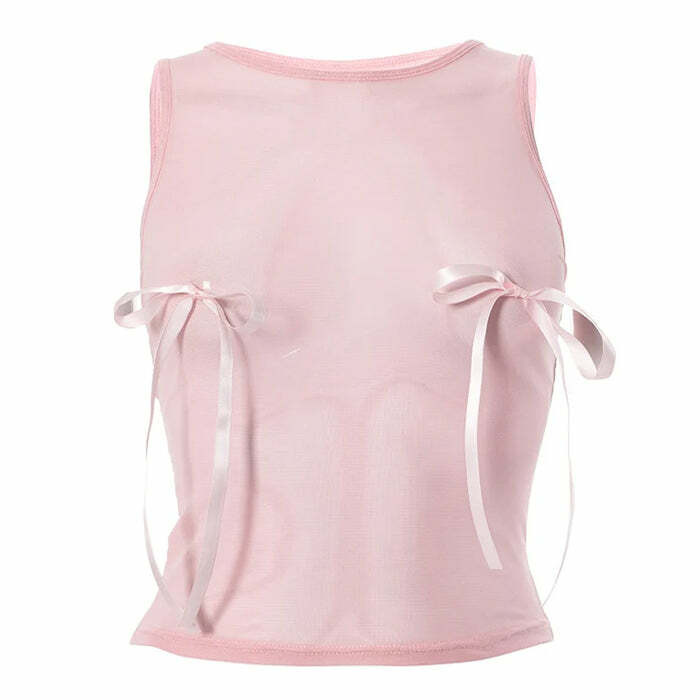 Coquette Bow Mesh Crop Top - Y2K Aesthetic Cute Top for Stylish Outfits