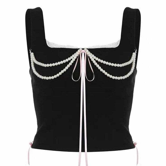 Coquette Bow Pearl Bustier Top - Y2K Aesthetic Cute Fashion Essential