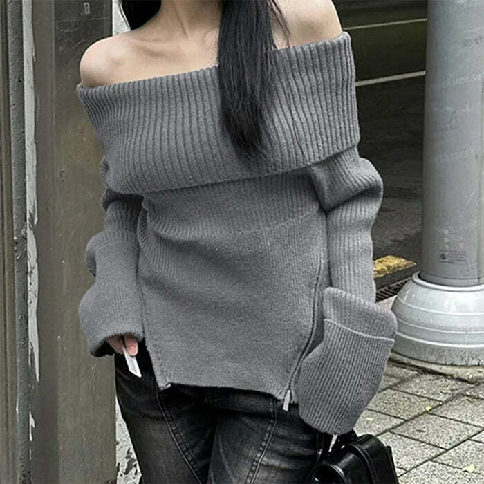 Coquette Grunge Off Shoulder Knit Sweater for Y2K Aesthetic Lovers