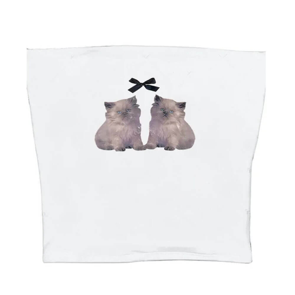 Coquette Kitten Y2K Aesthetic Tube Top for Cute Outfits and Style