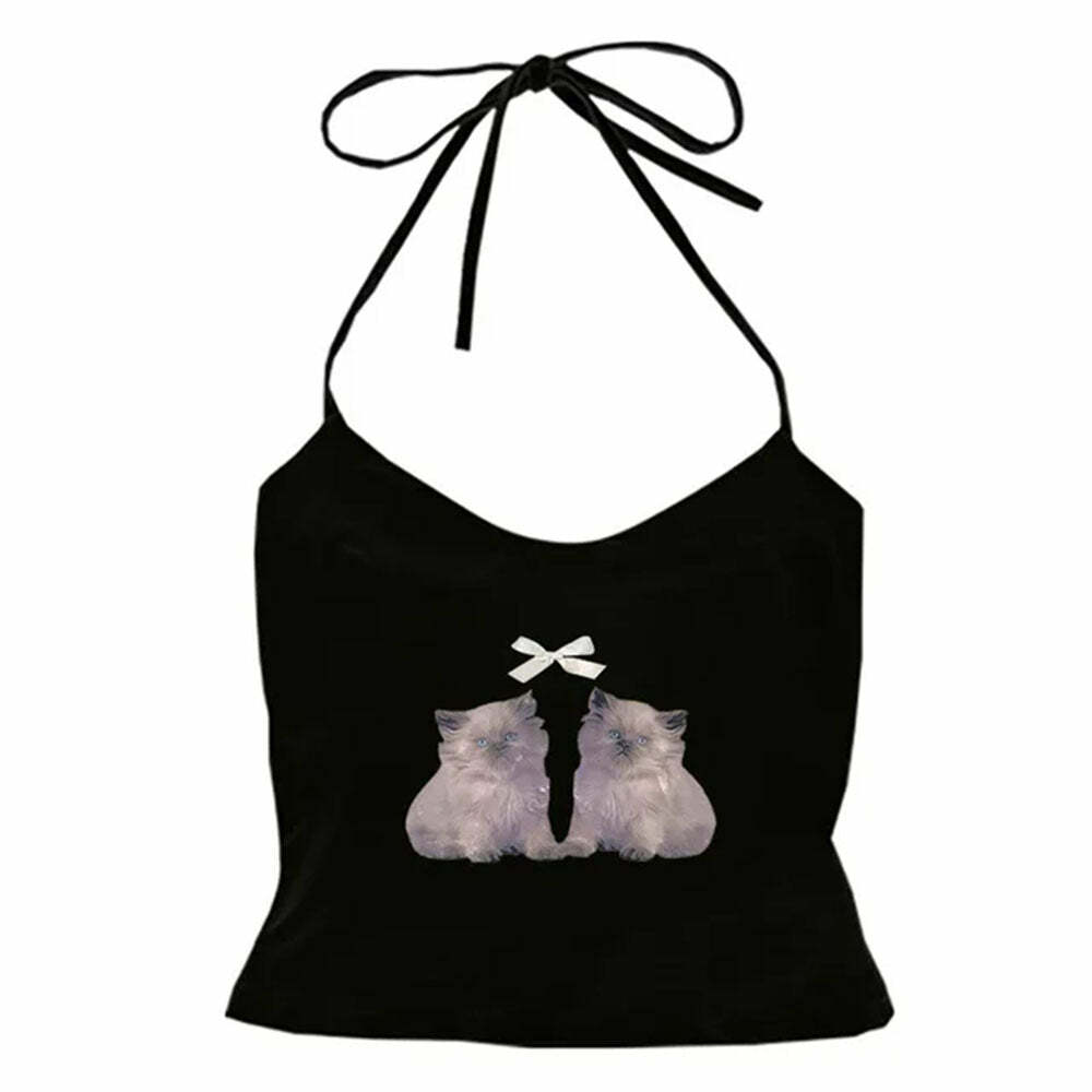 Coquette Kitten Y2K Halter Top - Cute Aesthetic Fashion Essential