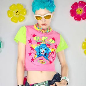 Cosmic Canine Y2K Aesthetic Top - Cute Pastel Grunge Style Tee