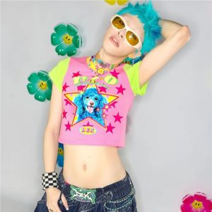 Cosmic Canine Y2K Aesthetic Top - Cute Pastel Grunge Style Tee