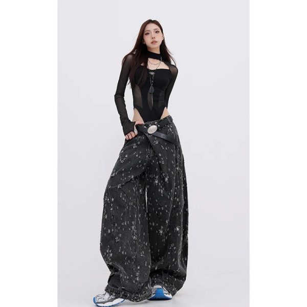 Cosmic Dust Y2K Wide-Leg Jeans for Grunge and Coquette Aesthetic Styles