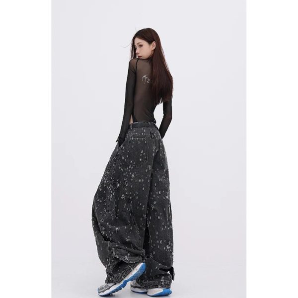 Cosmic Dust Y2K Wide-Leg Jeans for Grunge and Coquette Aesthetic Styles