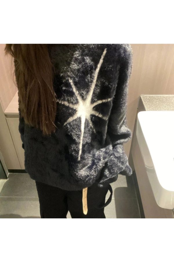 Cosmic Starburst Fuzzy Sweater - Y2K Aesthetic Cute Top for Fall