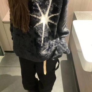 Cosmic Starburst Fuzzy Sweater - Y2K Aesthetic Cute Top for Fall