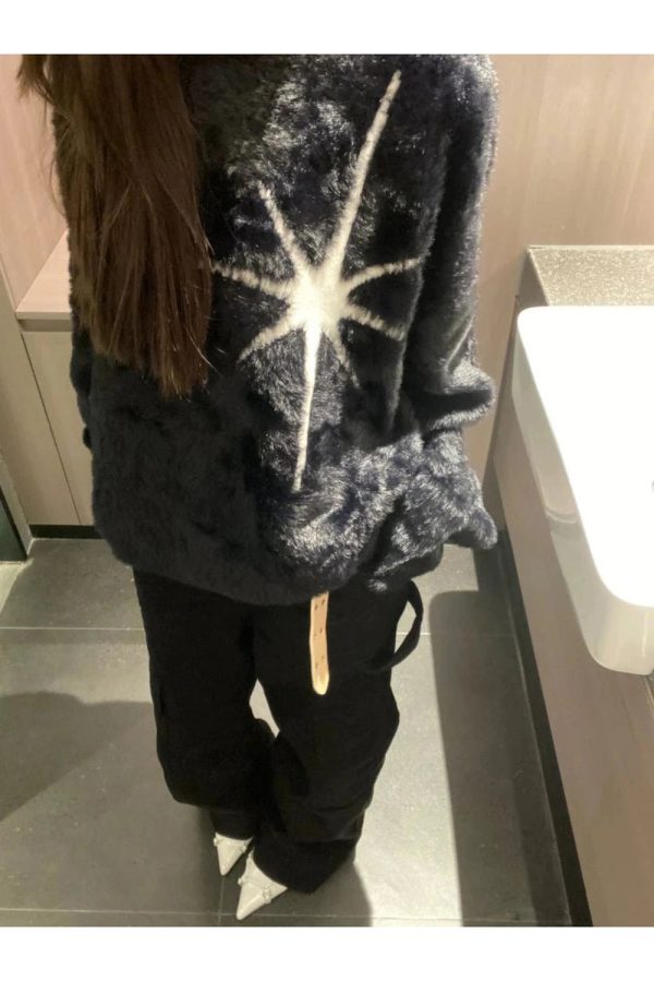 Cosmic Starburst Fuzzy Sweater - Y2K Aesthetic Cute Top for Fall