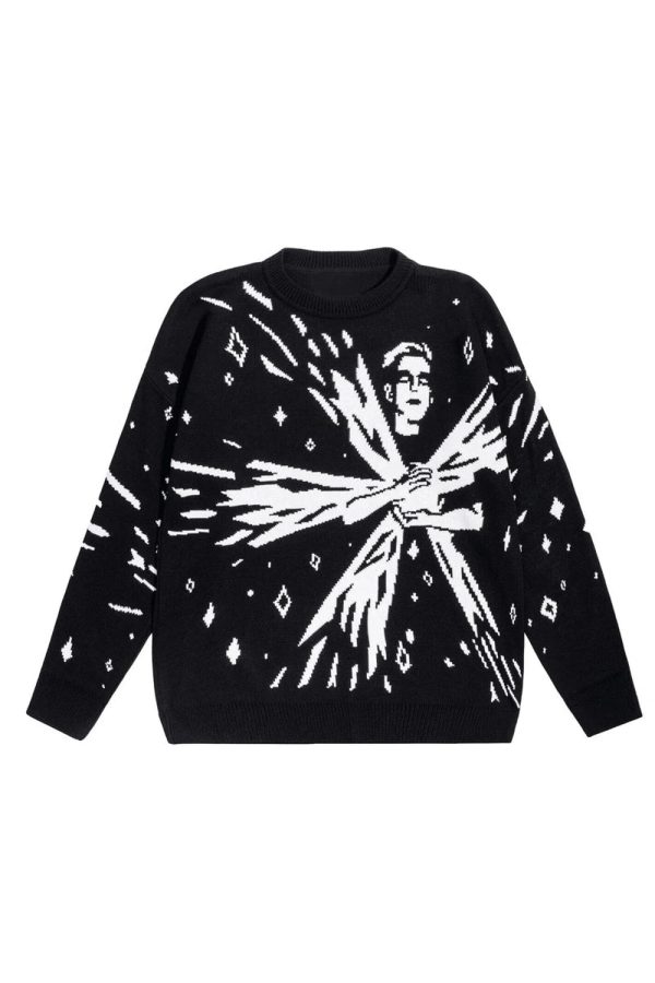 Cosmic Vision Y2K Graphic Sweater for Aesthetic Outfits and Cozy Vibes