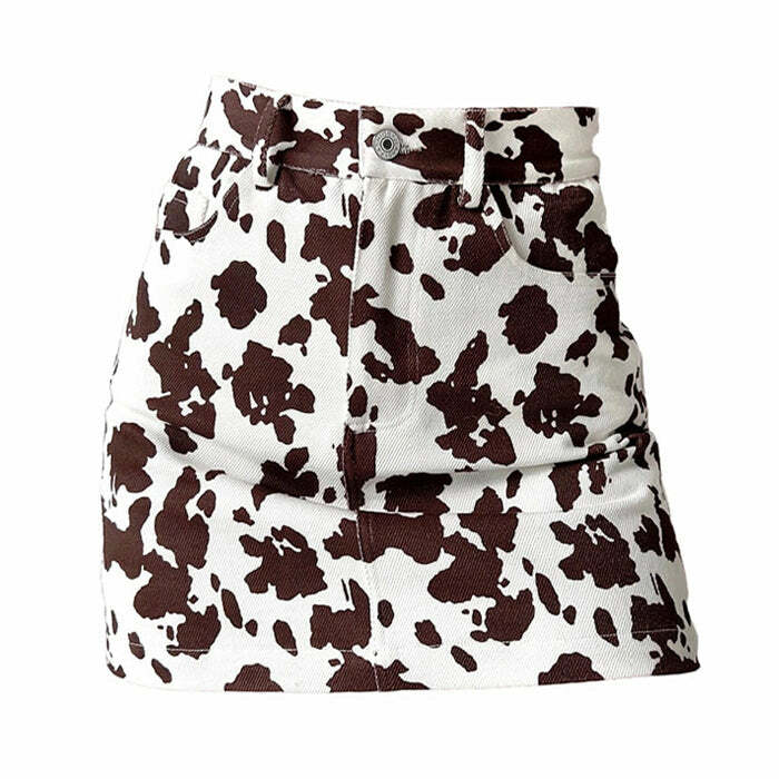 Cow Print Y2K Aesthetic Cargo Skirt for Cute and Comfy Outfits