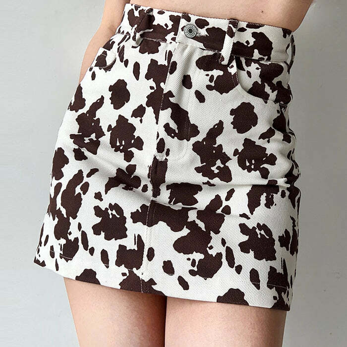 Cow Print Y2K Aesthetic Cargo Skirt for Cute and Comfy Outfits